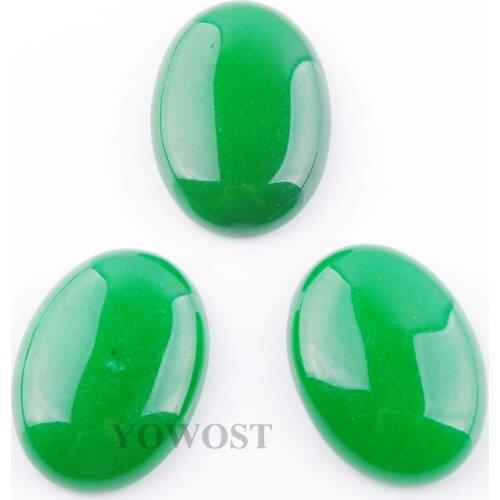 10Pcs Natural Green Jades Stone Oval 22x30MM No Hole Cabochon Beads fit Stud Earrings Accessories for DIY Jewelry Finding QU3299