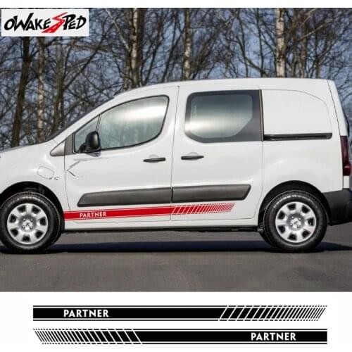 2pcs Car Door Side Skirt Stripes For-Peugeot Partner Auto Body Decor Stickers Racing Sport Styling Automobile Vinyl Decals