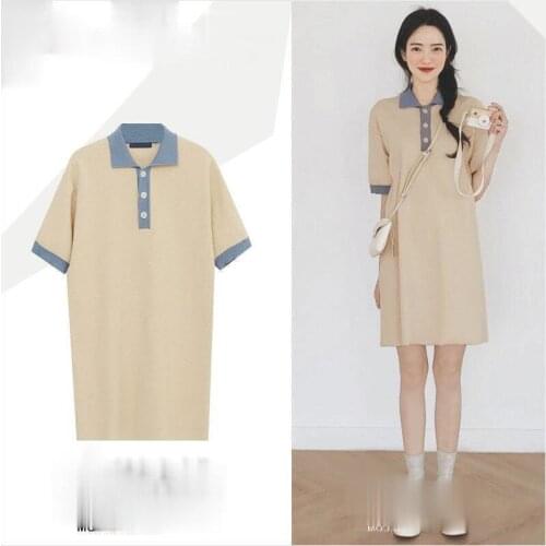 2020 Summer Korean Girls Student POLO Collar Casual Shirt Dress Short Loose Knit Dress