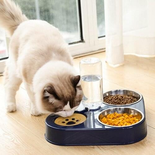 3 in 1 500ML Dog Feeder Bowl With Dog Water Bottle Cat Automatic Drinking Bowl Cat Food Bowl Pet Stainless Steel Double Bowl