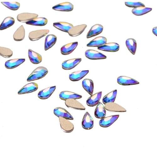 30pcs Raindrop Shape 4*8mm Crystal AB Flat Back Fancy Nail Art Crystal Rhinestones For Wedding Personality Design Beads