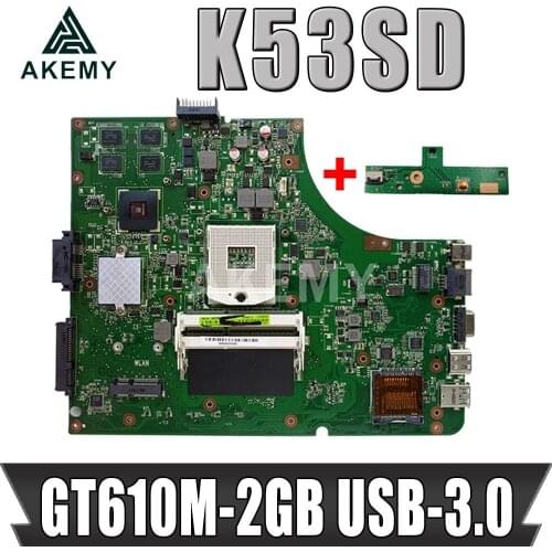 Akemy NEW K53SD REV5.1 motherboard For ASUS K53SD A53S X53S Laptop mainboard HM65 GT610M-2GB-GPU USB-3.0