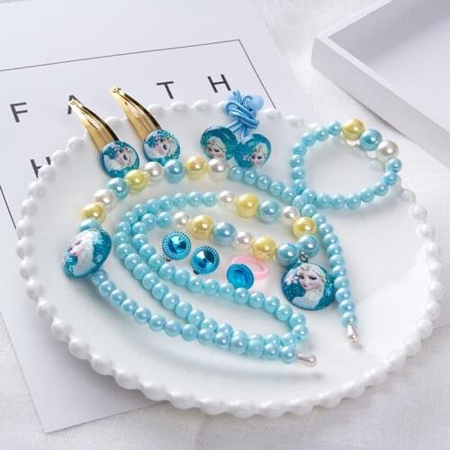 Disney Frozen Aisha Hair Accessories Childrens Necklace Set Hair Hoop Bracelet Ring Earring Hair Clip Rubber Band Birthday Gift