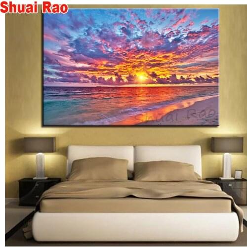 Sunset Seascape beach Full square drill 3d diy diamond painting diamond embroidery round 5D rhinestone mosaic diamond inlaid art