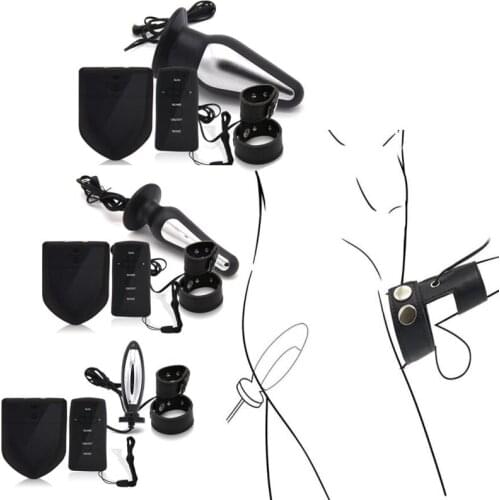 Electro Shock Anal Plug Penis Rings PU Leather Adjustable Cock Rings Penis Stimulation Medical Themed Adult Sex Toys For Men