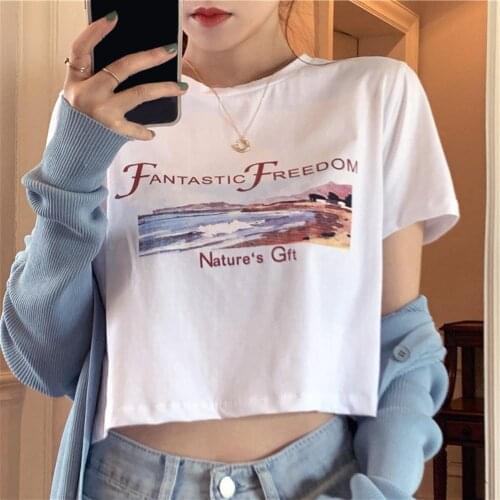 Fashion Women Letter Short Sleeve Round Neck Loose Fit Blouse Crop Top T-shirt Casual cute top perfect gifts