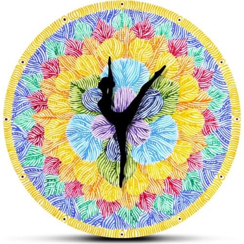 Color of Chakra Sign Printed Mute Large Wall Clock Yoga Clock Hand Colorful Lotus Flower Watercolour Painting Wall Hanging Watch