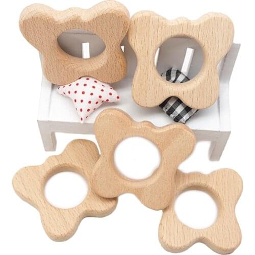 Chenkai 10pcs Wood Butterfly Teether Nature Baby Rattle Teething Grasping Toy DIY Organic Eco-friendly Wooded Gift Accessories