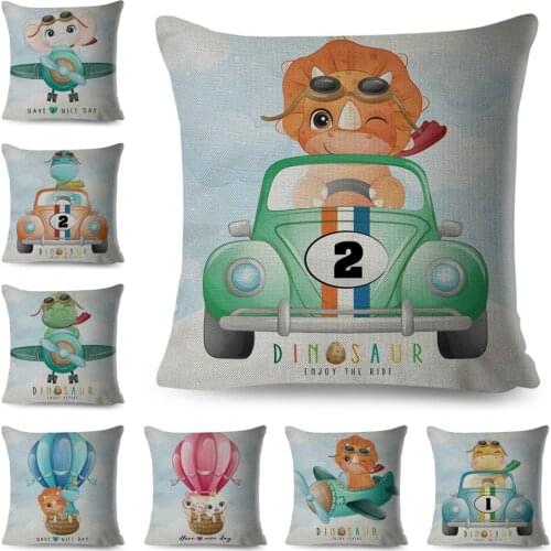 Drive Dinosaur Car Aircraft Pillow Case Nordic Kids Room Decor Cute Cartoon Animal Linen Cushion Cover for Sofa Home 45x45cm