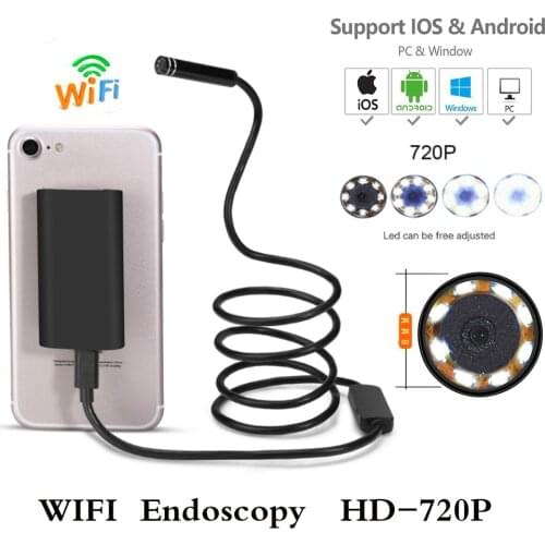 Wifi Endoscope Camera Android 720P IOS Borescope Waterproof Lens Endoscopic Semi Rigid Hard Tube with 8 Leds Detector Endoscope