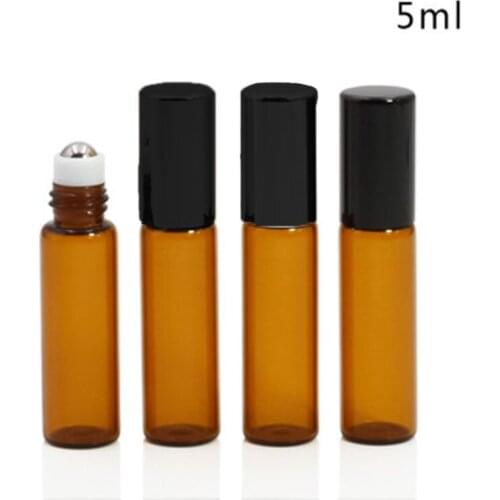 3/5/10ml Amber Clear Empty Roller Bottles Refillable Essential Oil Aromatherapy Perfume Roll On Container Vials Jars With Ball