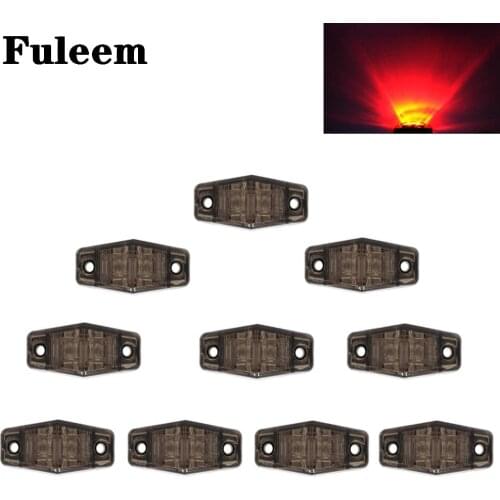 Fuleem 10PCS 2.5"inch LED Smoke Lens Red Truck Trailer Surface Mount Clearance Side Marker Light Lamp 12V 24V Waterproof