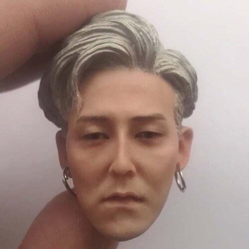 Bigang 1/6 G-Dragon Head Sculpt White Hair Version Korean Male Soldier Head Carving with Earing for 12in Action Figure Phicen