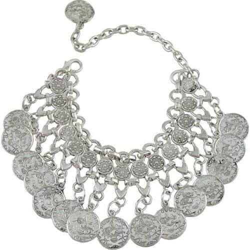 Gypsy Ethnic Retro Silver Tassel Coin Bracelet Adjustable Boho Beachy Tribal Festival Jewelry Turkish Bohemian