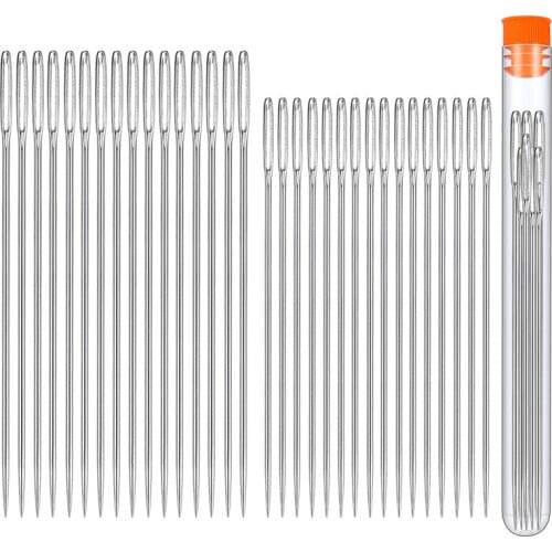 Nonvor 32 PCS Large Eye Sewing Needles, Household Funiversal Stainless Steel Yarn Knitting Needles with a 3.3in Plastic Bottle