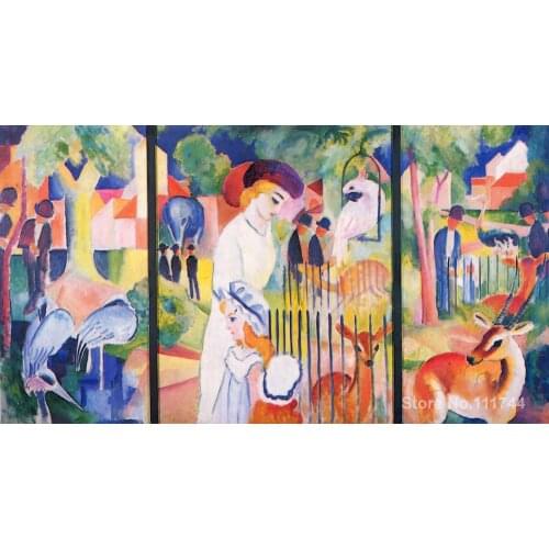 Art to canvas Big Zoo Triptych by August Macke art High quality Handmade