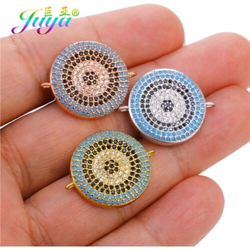 Juya Handmade Micro Pave Colorful Zircon Greek Evil Eye Charms Connector Accessories For Women Men DIY Fashion Bracelets Making