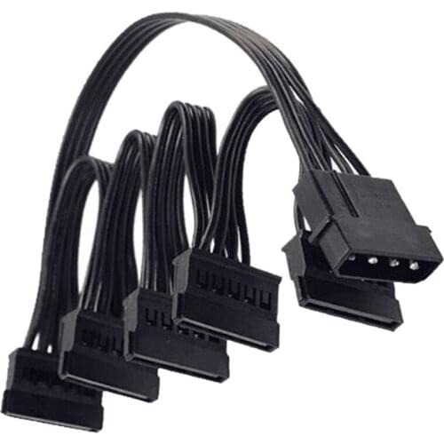 Molex 4Pin IDE 1 to 5 SATA 15Pin Hard Drive Power Supply Splitter Cable for DIY PC Sever 18AWG 4-Pin to 15-Pin Power 6Pcs