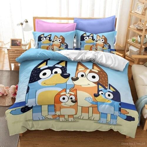 Dog Bluey Family 3D Cartoon Print Bedding Set Queen King Size Comforter Cover with Pillowcase Soft Duvet Cover Set Home Textile