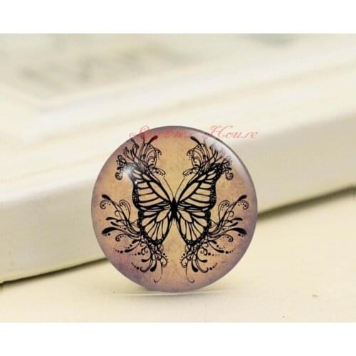 Handmade Round Butterfly photo glass Cabochons, Jewelry Finding Cameo Pendant Settings, (F008-1003)