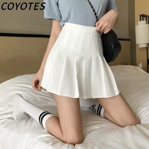 COYOTES Summer Womens Skirts Solid High Waist Pleated Skirt Women Korean Preppy Style Dance Mini Skirt Girls Sweet Short Skirt