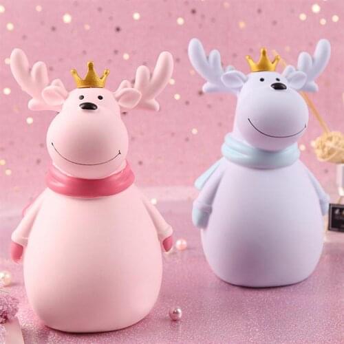 Cute Cartoon Animal Elk Shaped Printed Resin Piggy Bank Creative Deer Coin Money Saving Boxes Home Bedroom Decor Kids Toy Gift