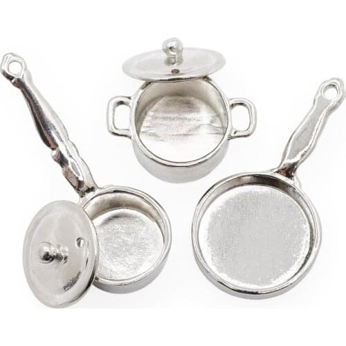 Odoria 1:12 Kitchenware Miniature 3PCS Frying Pan Boiler Set Kitchen Utensil Kit Dollhouse Accessories