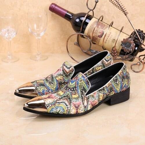 Mens Metal Gold Pointed Toe Loafers Party Club Dress Shoes Shallow Casual Driving Flats Top Quality