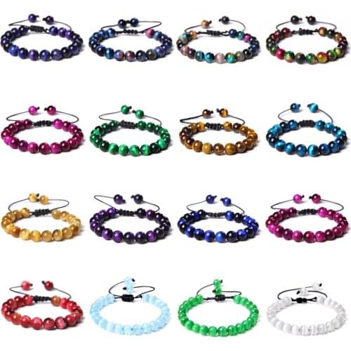 Natural Healing Energy 6/8 mm Cat Eye Beads Bracelets Men Tiger Eye Stone Bangle Vintage Handmade Braid Women Pulsera Homme