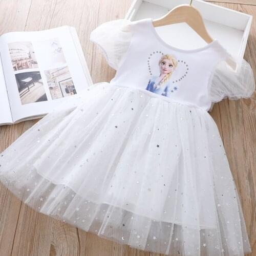Vestidos Mesh Party Toddler Children Outfits Fashion Frozen Princess Elsa Short Sleeve Dresses Elegant Kids Costume for Girls