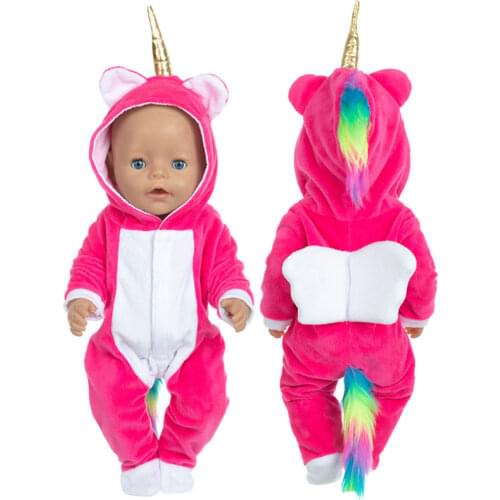 Baby dolls clothes 43cm born Baby doll fur unicorn outfit set for 40cm reborn baby doll coat hoodie suit with for toy wear
