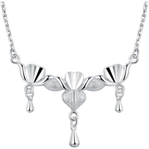 Wholesale Silver Plated Charm Jewelrys Necklace,free Shipping Fashion Fashion Jewelry Pendant Lotus Flower AN801