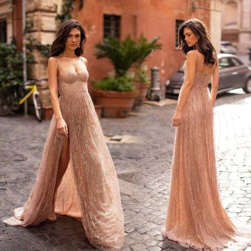 Spaghetti Strap Dress With Crack Floor Length Maxi Corset Dress Banquet Party Summer Sexy Women Clothing SECENSE