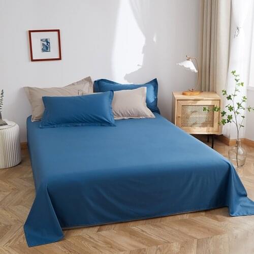 100% Cotton Bed Sheet 17 Solid Color Bed Line with Elastic Sheet Silky & Soft Cotton Bedding Set Queen King Size Flat Sheet