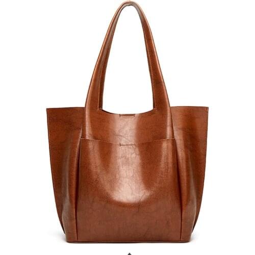 Simple Solid Color Large Capacity PU Leather Womens Big Tote Luxury Ladies Handbags and Purses Designer Shopping Shoulder Bags
