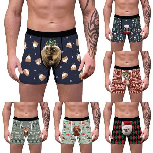 Christmas Mens Boxer Briefs with Loose Tight Waist Underwears Cartoon Puppy Pattern Celebrate the Holiday Spring Clothing