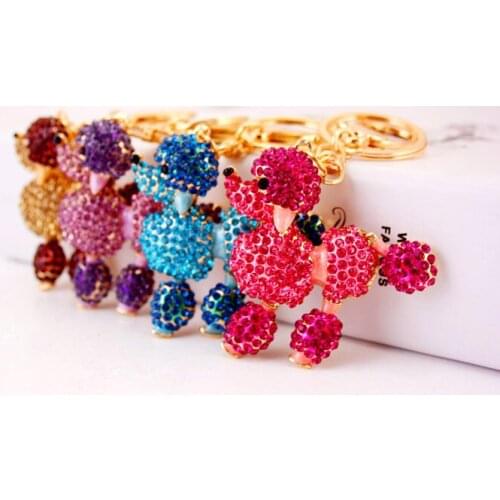 Rhinestone Crystal Animal Keychain Girl Gift Crystal Poodle Keyring Women Pendant Keys Chain Trinkets Bag Car Jewelry