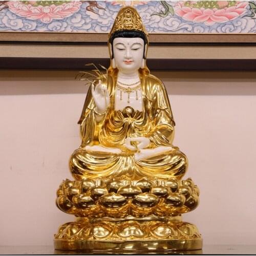 38CM Thailand Asia High grade gilding jade Buddha statue Guan yin bodhisattva home Temple efficacious Talisman Mascot Sculpture