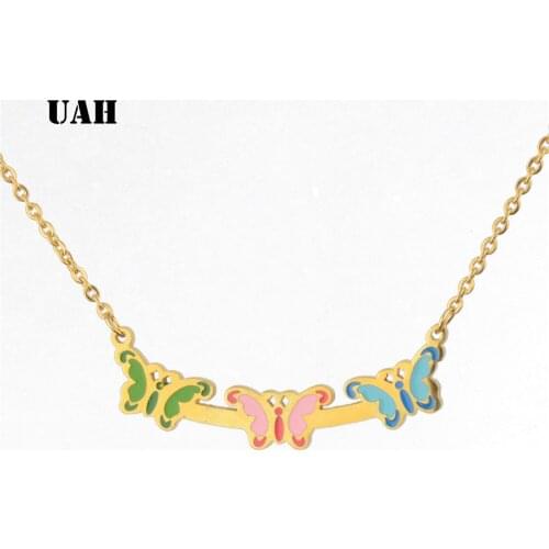 UAH Stainless Steel Chain Choker Necklace Women Cute Multicolor Butterfly Pendant Necklaces Charm Collana Jewelry