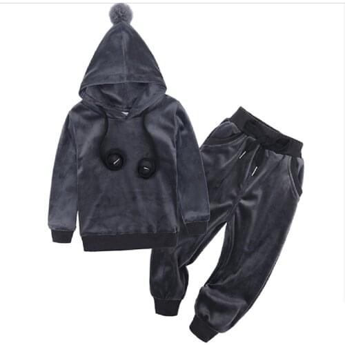 Hooyi Boys Velvet Sport Suits Long Sleeves Clothing Set Pullover Hoodies Outfit Girls Sweatshirt Trousers Children Kid Clothes