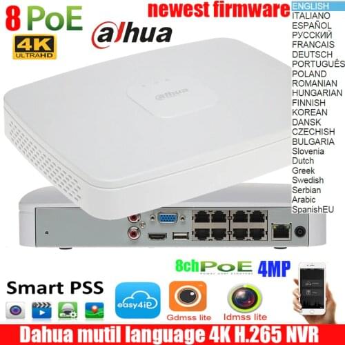 Dahua Mutil-language support NVR4108-8P-4kS2 8CH 4K NVR Up to 8MP Resolution H.265/H.264 codec decoding
