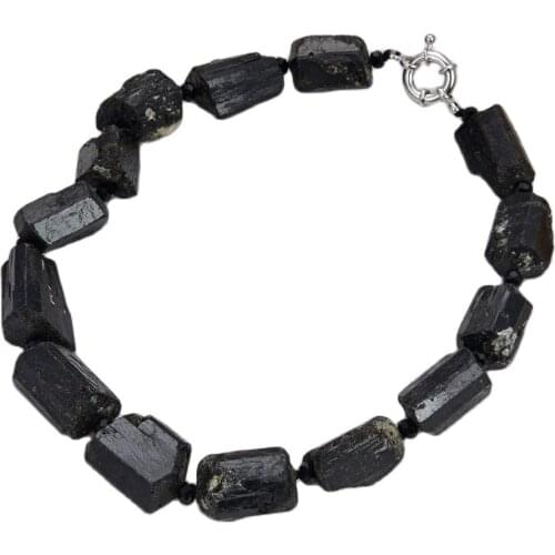 GG Jewelry Natural Black Tourmline Rough Necklace Nugget Natural Gems Stone 18'' 20x24MM