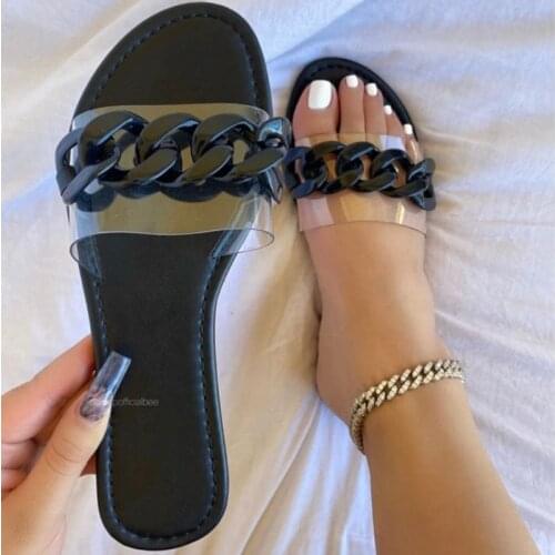 2021 Slippers Women Cross-border Black Color INS Flat Heel Flat Casual Beach Shoes Plus Size