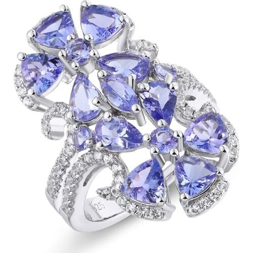 GZ ZONGFA New Design natural Tanzanite gem 925 Sterling Silver Fine Jewelry Wedding Engagement Rings