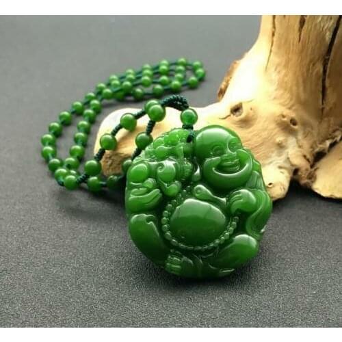 Chinese 100% Natural Nephrite hetian Jadeite Maitreya Buddha Jadeite pendant necklace AAAAAAAA Free shipping
