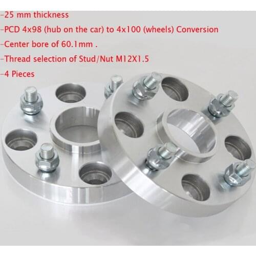 4Pcs 4x98 to 4x100 60.1CB Conversion Hub Centric Wheel Flange Spacers Adapters