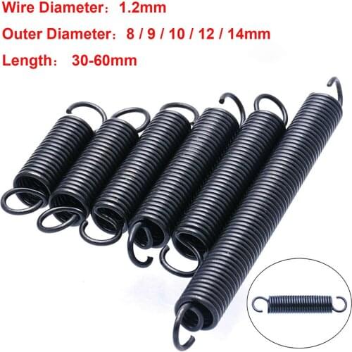 5Pcs 1.2mm Wire Diameter Tension Spring With Open Hook Extension Spring Pullback Spring Outer Diameter 8-14mm Length 30-60mm