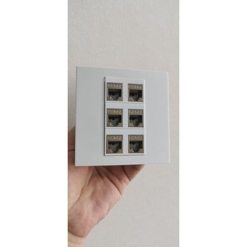 6 Sockets CAT7 RJ45 Six Ports CAT.7 Faceplate 86x86mm For 10GB Internet Wall Outlet Panel