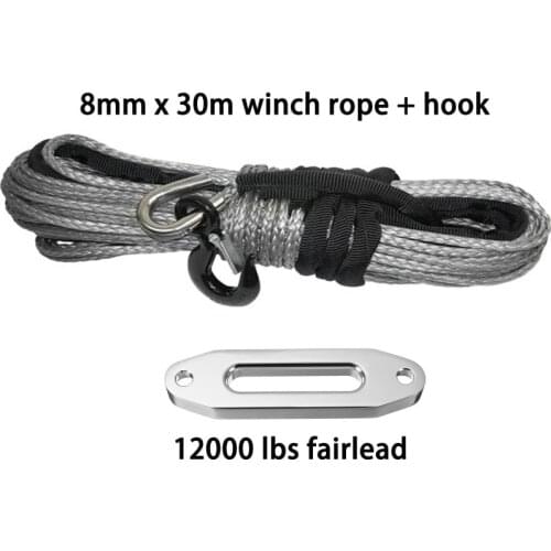 8mm*30m Synthetic Winch Rope Cable UHMWPE rope With Hook and 12000lbs fairlead