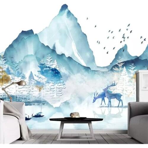 Wellyu Abstract Ink Landscape Elk Forest New Chinese Background Wall Customized Large Mural Environmental Wallpaper